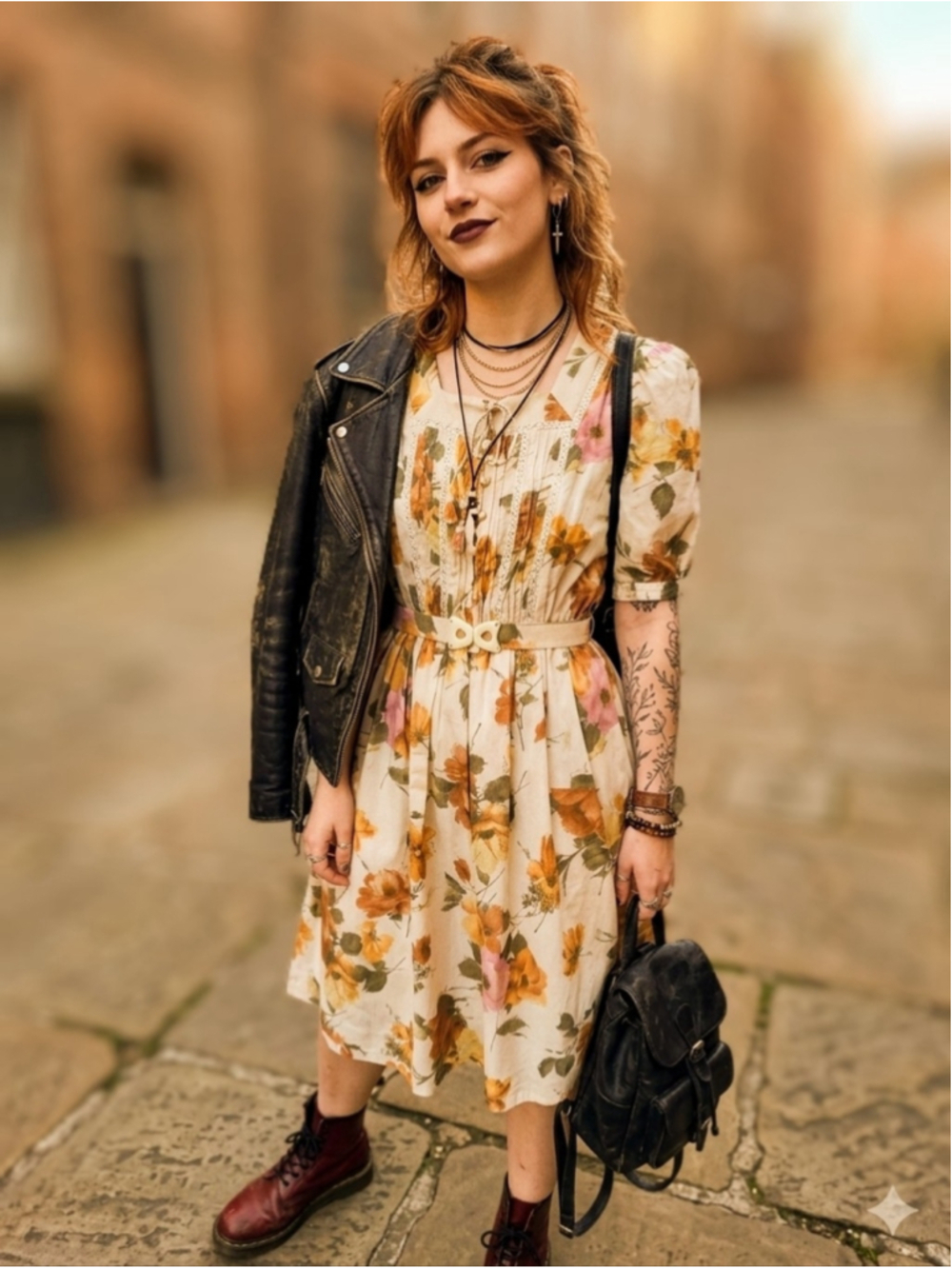 Vintage Cottagecore Midi Dress with Pleated Panel